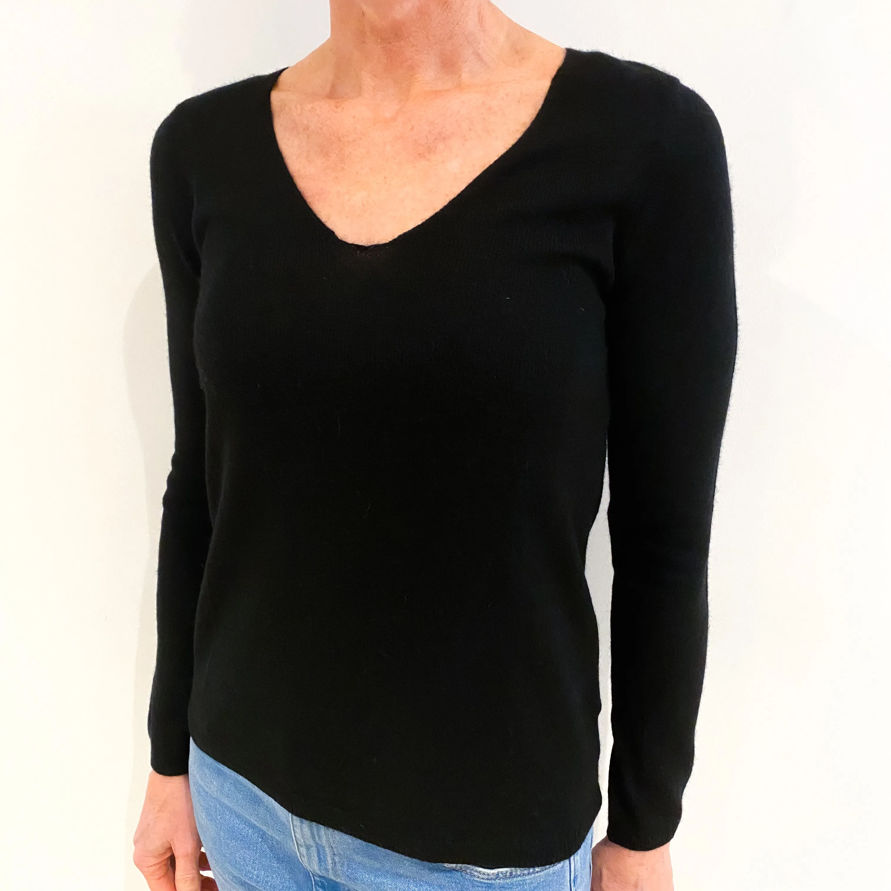 Black Cashmere V Neck Jumper Small