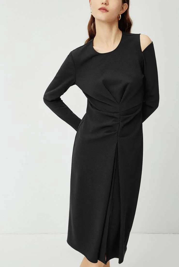 Black Long Sleeve Midi Dress