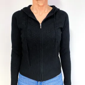 Black Patterned Cashmere Hoodie Cardigan Medium