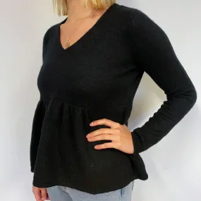 Black Peplum Cashmere V-Neck Jumper Small