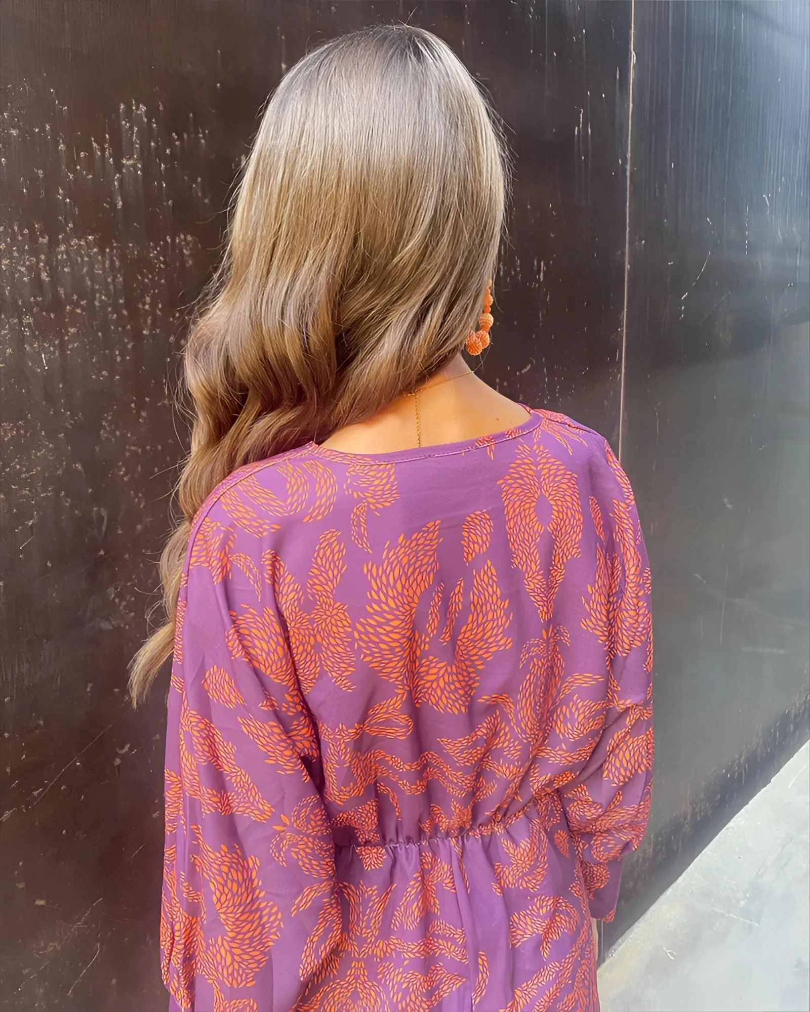 Blue Floral Midi Dress - V-Neck Long Sleeve Fall Fashion