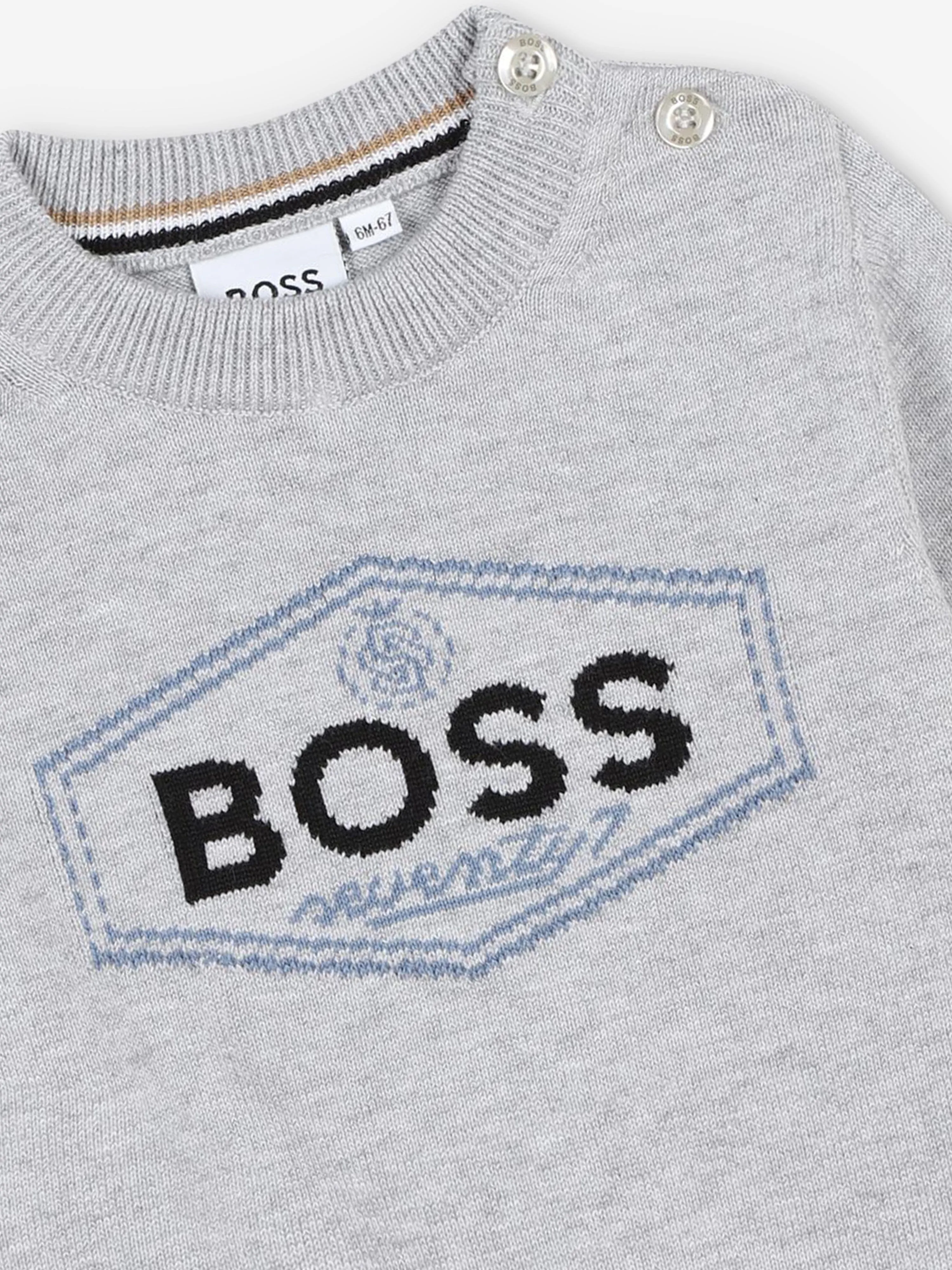 BOSS Baby Boys Knitted Logo Jumper in Grey