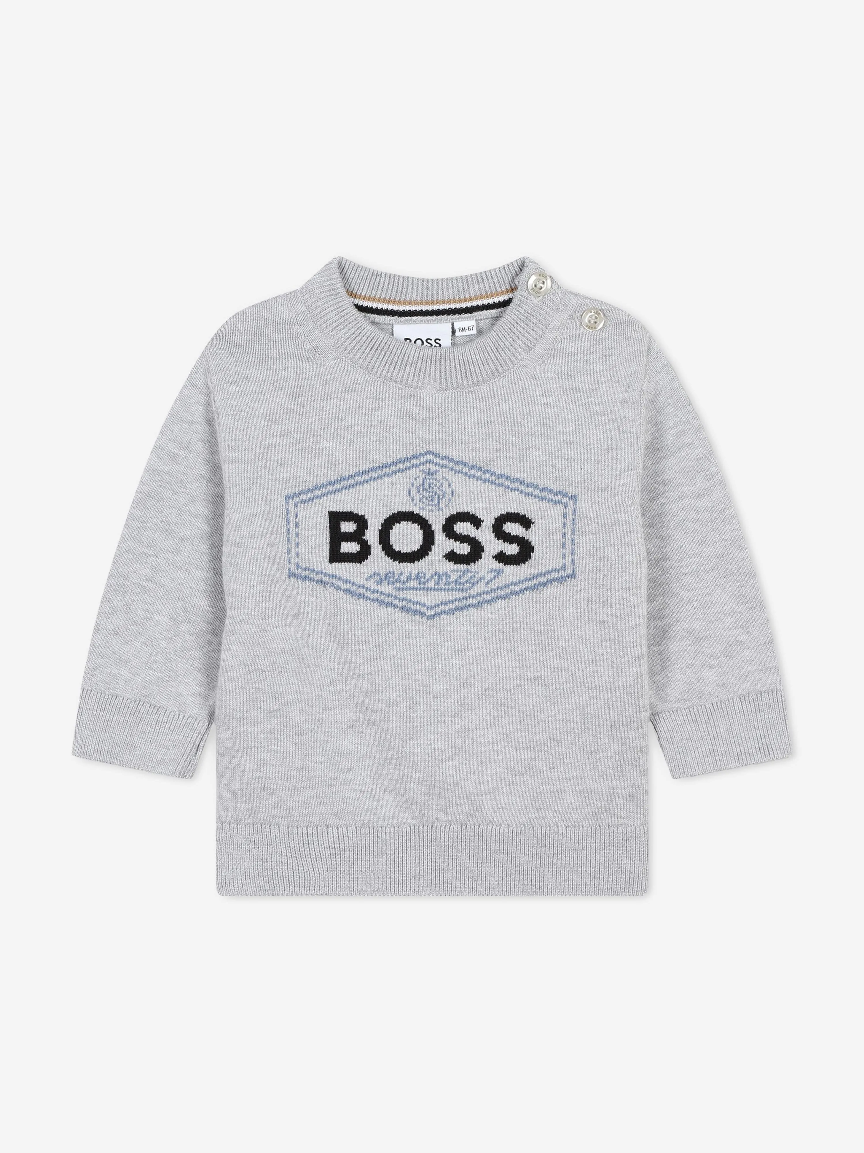 BOSS Baby Boys Knitted Logo Jumper in Grey
