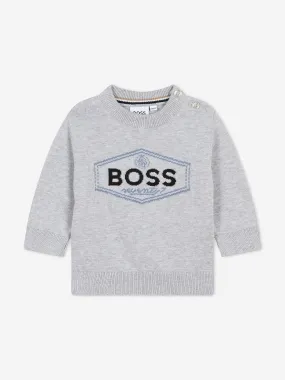 BOSS Baby Boys Knitted Logo Jumper in Grey
