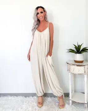 Breezy Tie Linen Jumpsuit - Oatmeal