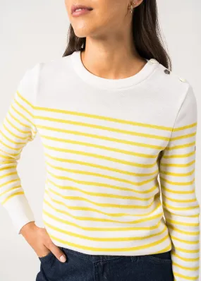 Bregançon striped sailor jumper - solid elbow patches, in wool (BLANC/ACIDULE)