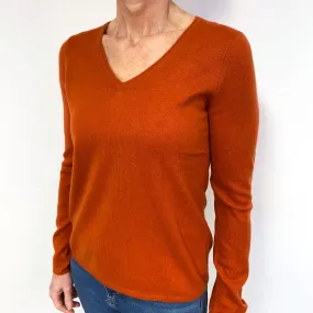 Burnt Orange Cashmere V-Neck Jumper Medium