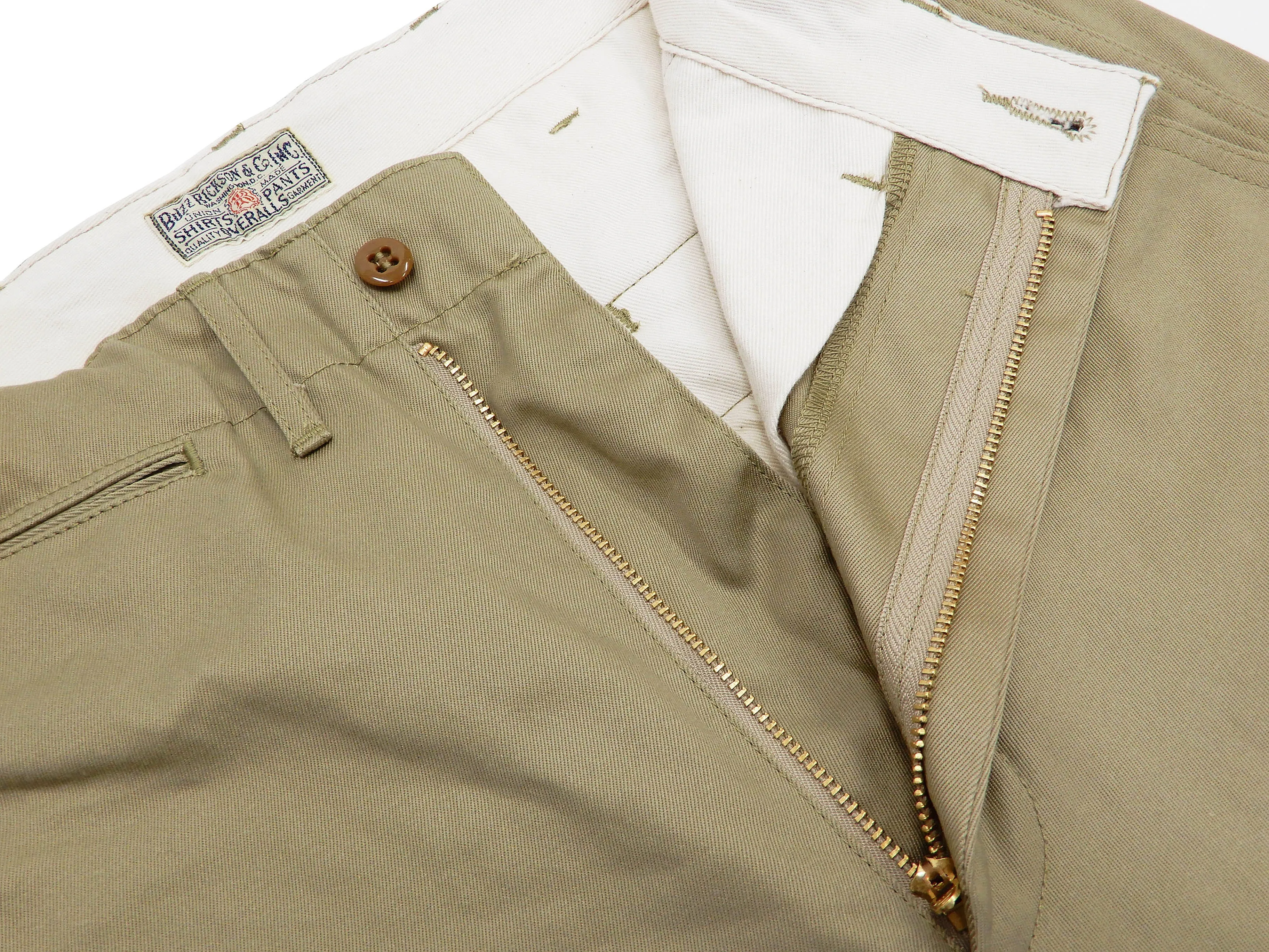 Buzz Rickson Trousers Men's Zip Fly Slimmer Fit US Army Chino Pants BR40025A 02 Khaki