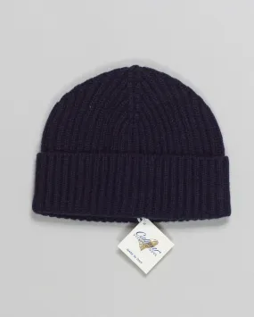Calimar Ribbed Cashmere Low Beanie / Navy