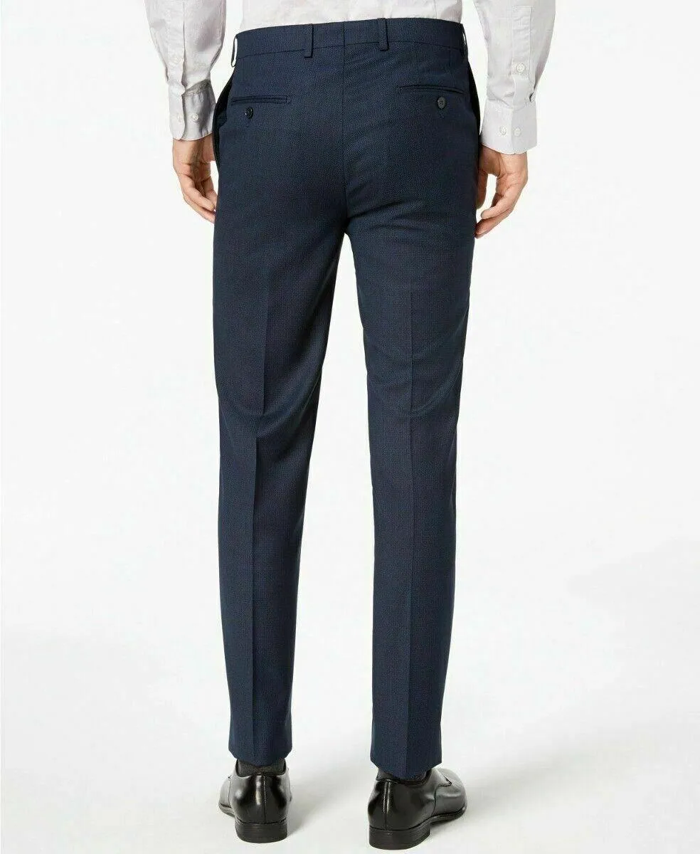 Calvin Klein Mens Dress Pants 32 x 32 Slim-Fit Navy Blue Charcoal Birdseye