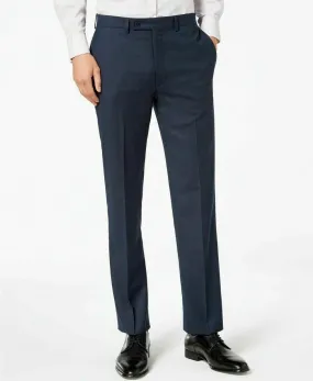 Calvin Klein Mens Dress Pants 32 x 32 Slim-Fit Navy Blue Charcoal Birdseye