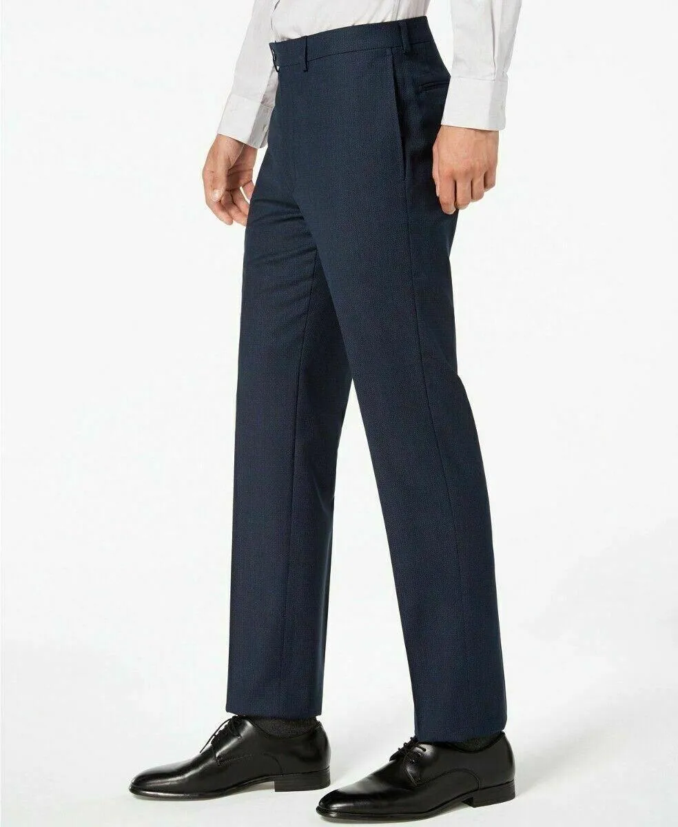 Calvin Klein Mens Dress Pants 32 x 32 Slim-Fit Navy Blue Charcoal Birdseye