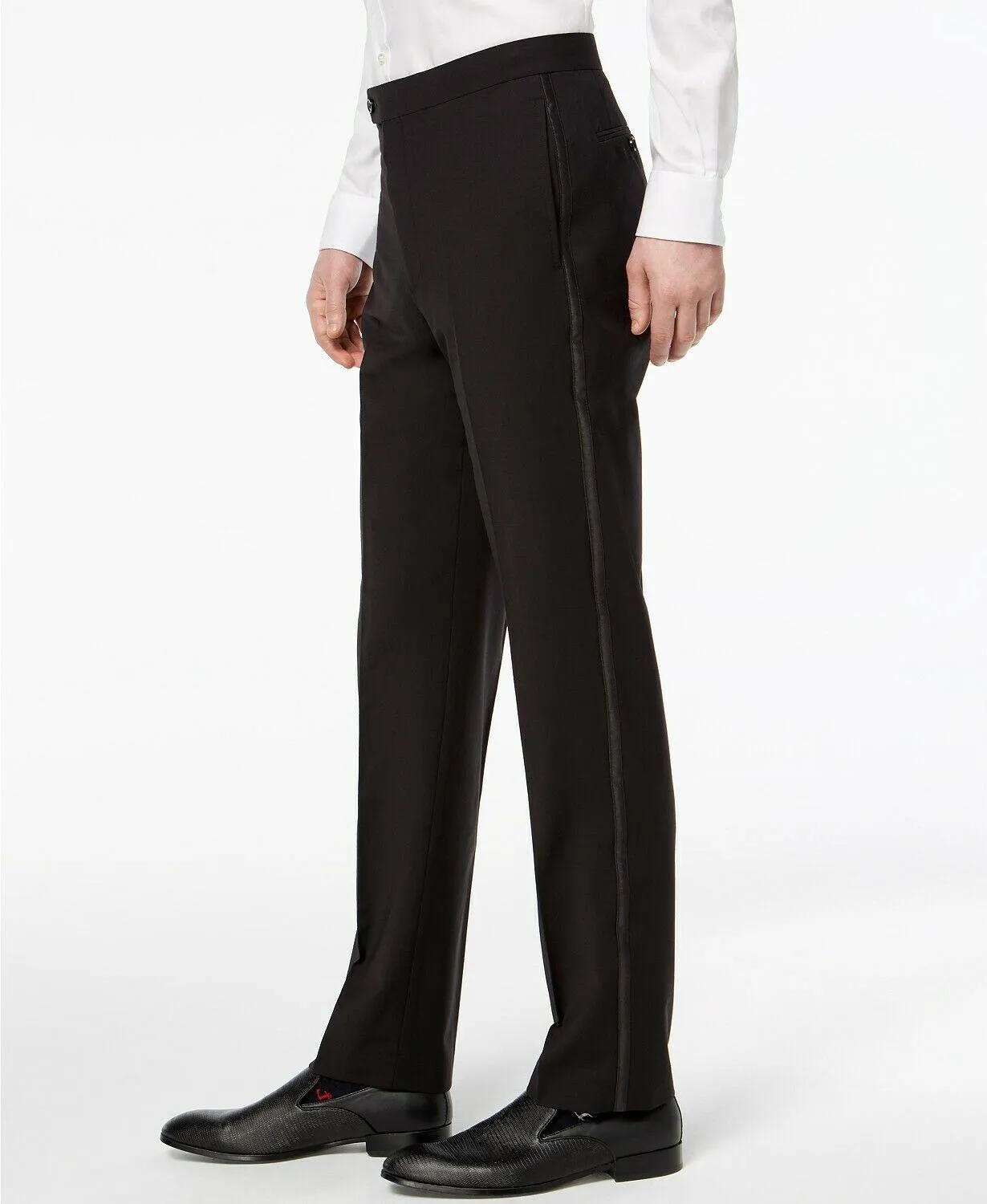 Calvin Klein Mens Slim fit Tuxedo Dress Pants 38 / 30 Black Solid Stretch