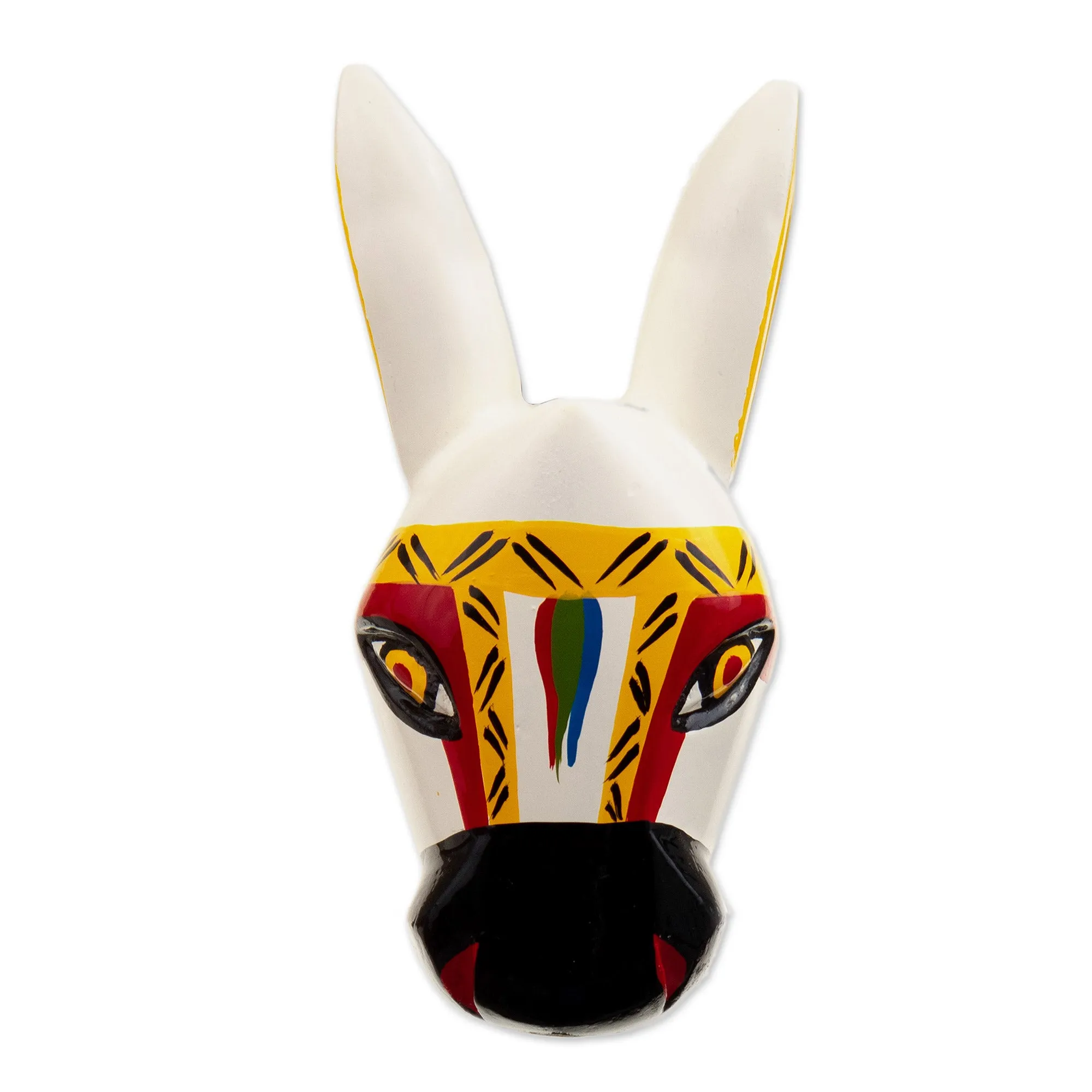 Cedar Wood Colorful Donkey Mask from Colombia - Vivacious Companion | NOVICA