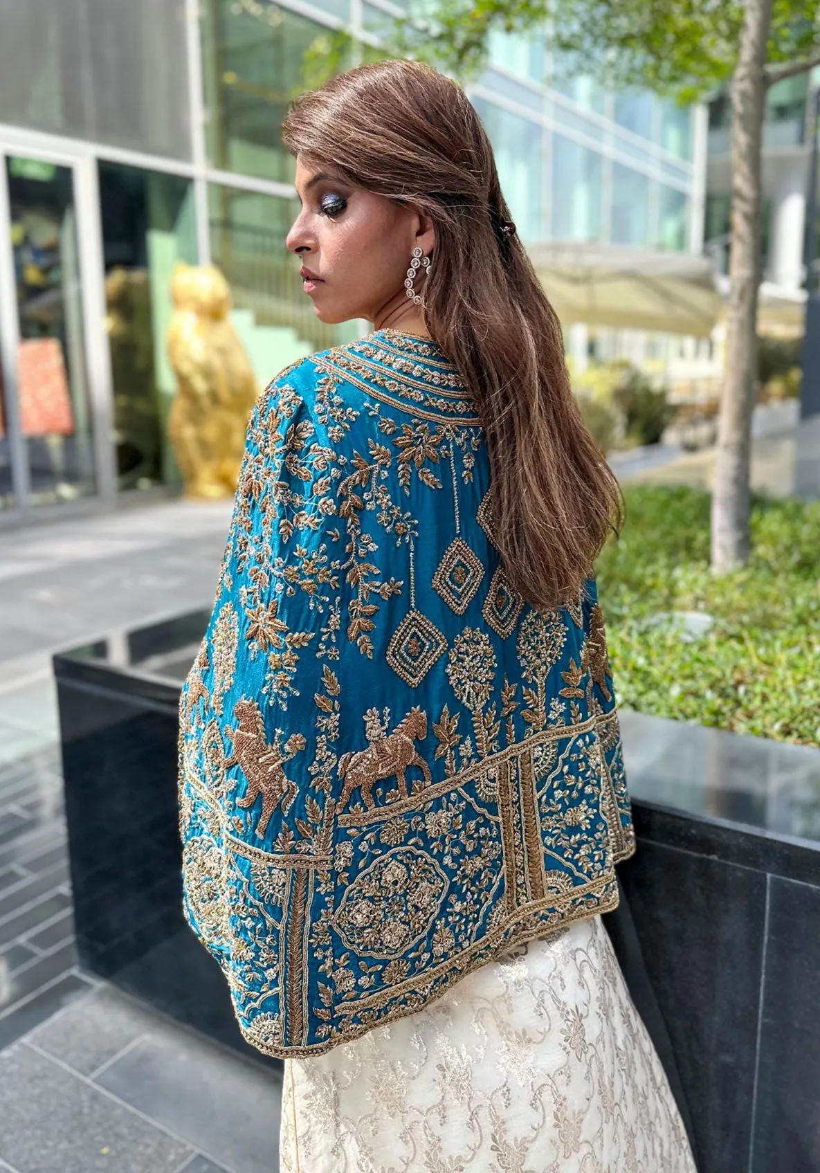 Cerulean Blue Zardozi Embroidery Cape