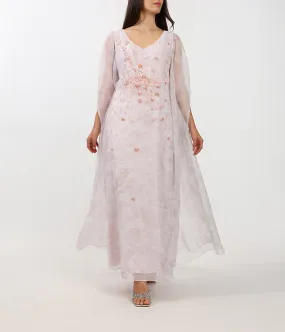 Champagne Cape Dress With Handcrafted Embellishments