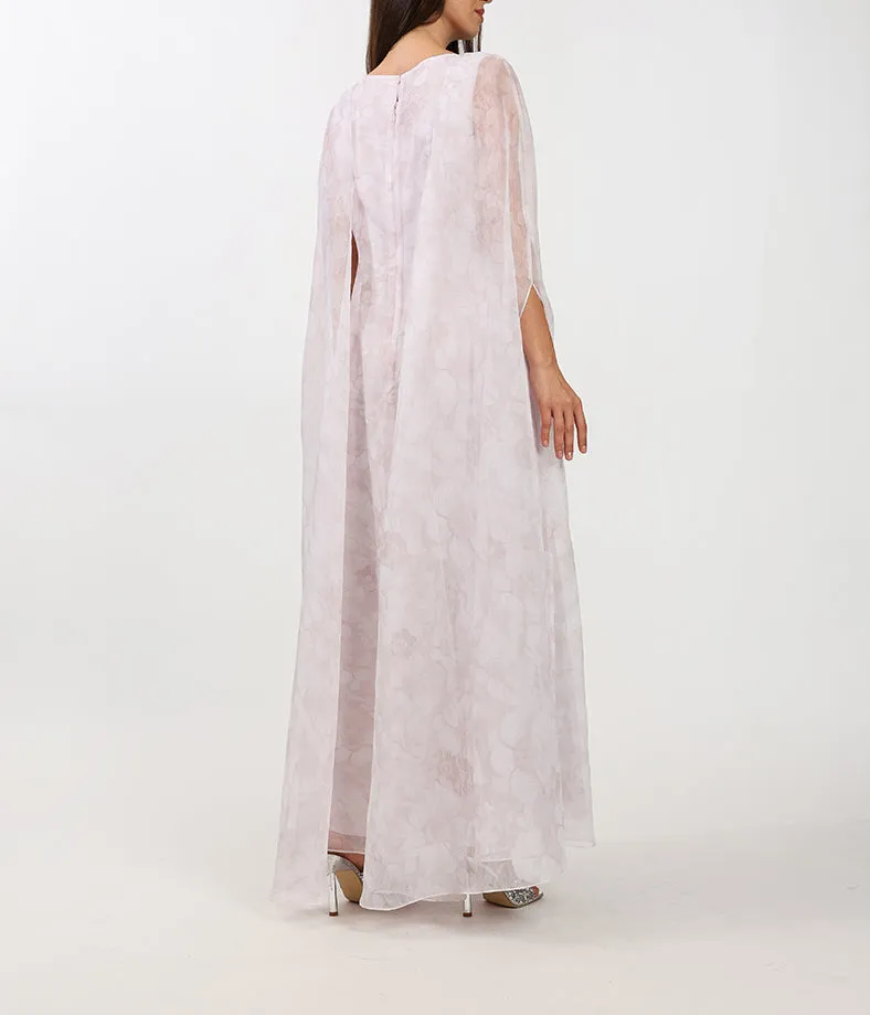 Champagne Cape Dress With Handcrafted Embellishments