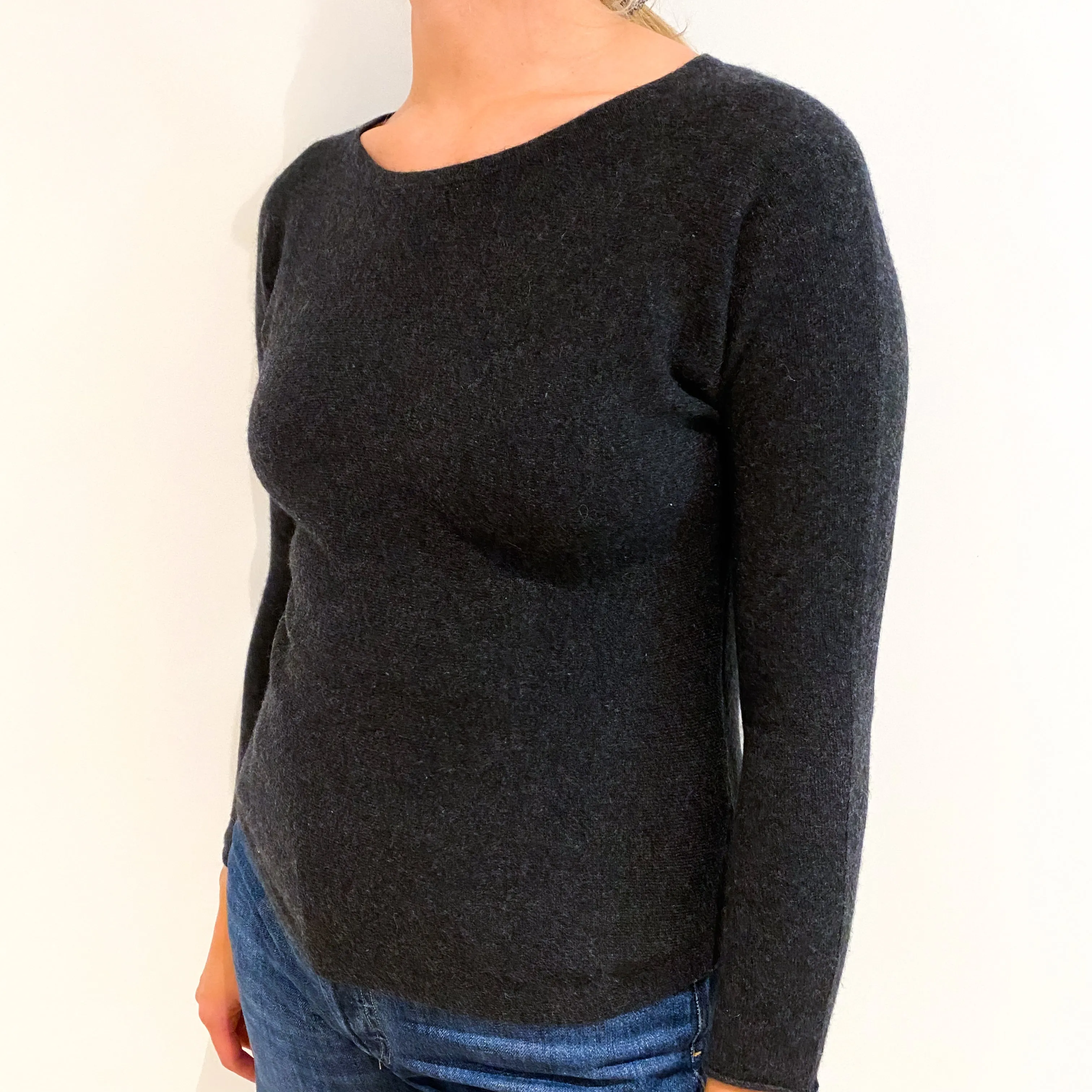 Charcoal Gray Cashmere Boat Neck Jumper Small