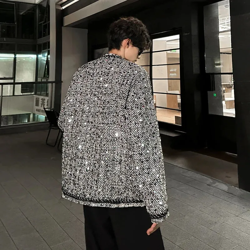 Chicmy-Korean Fashion Shiny Sequin Jacket Sliver Round Collar Long Sleeve Jackets Coats Autumn New Ladies Gentleman High Street