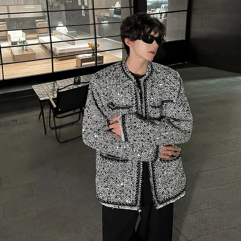 Chicmy-Korean Fashion Shiny Sequin Jacket Sliver Round Collar Long Sleeve Jackets Coats Autumn New Ladies Gentleman High Street