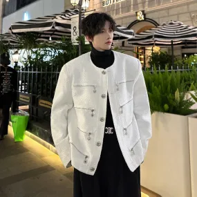 Chicmy-Men's Elegant Jacket Korean Style Luxury Short Suit Coat Fashion Multi-zipper Sequin Design Trend Male Casual Jackets White