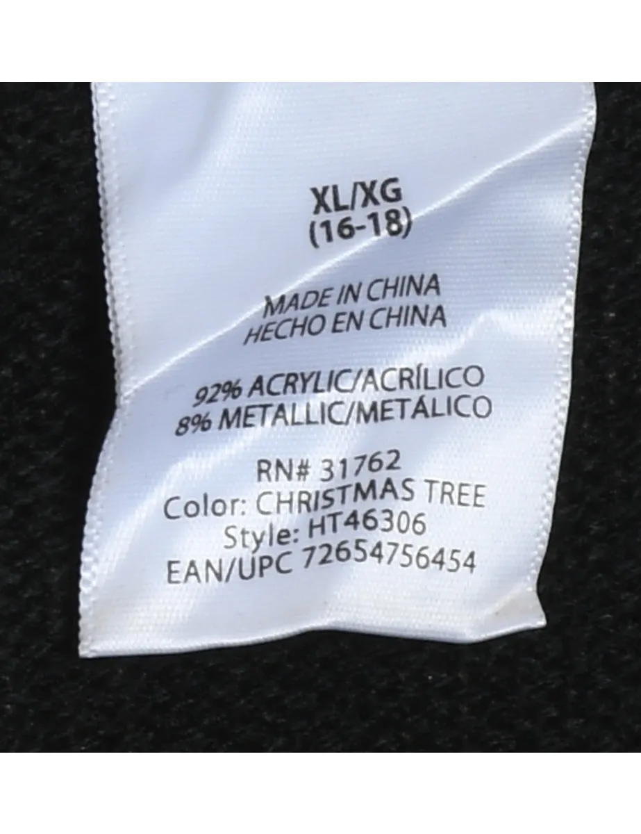 Christmas Tree Design Black Knit Jumper - XL
