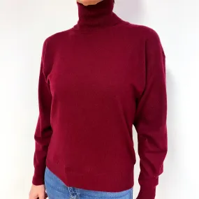Claret Cashmere Polo Neck Jumper Medium