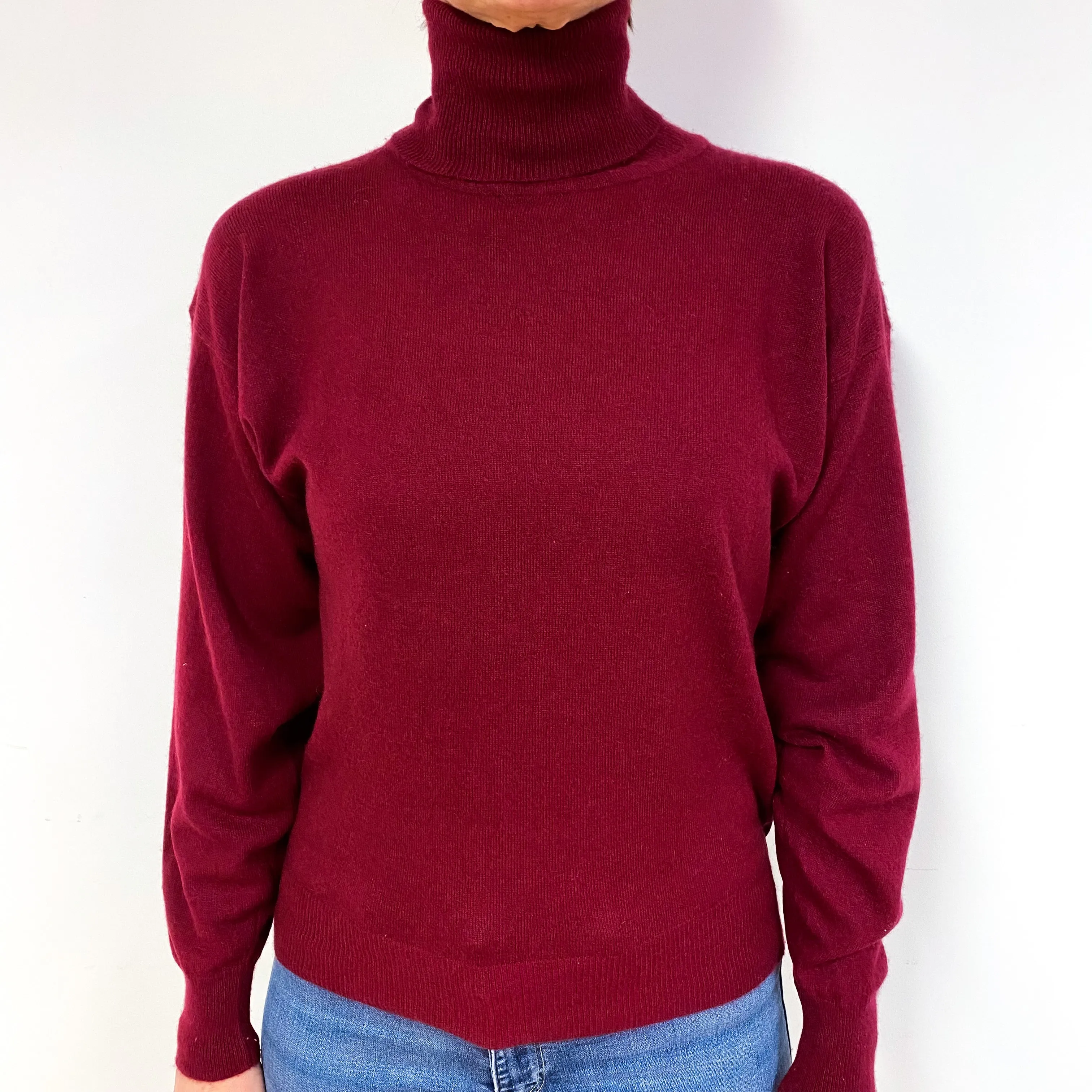 Claret Cashmere Polo Neck Jumper Medium