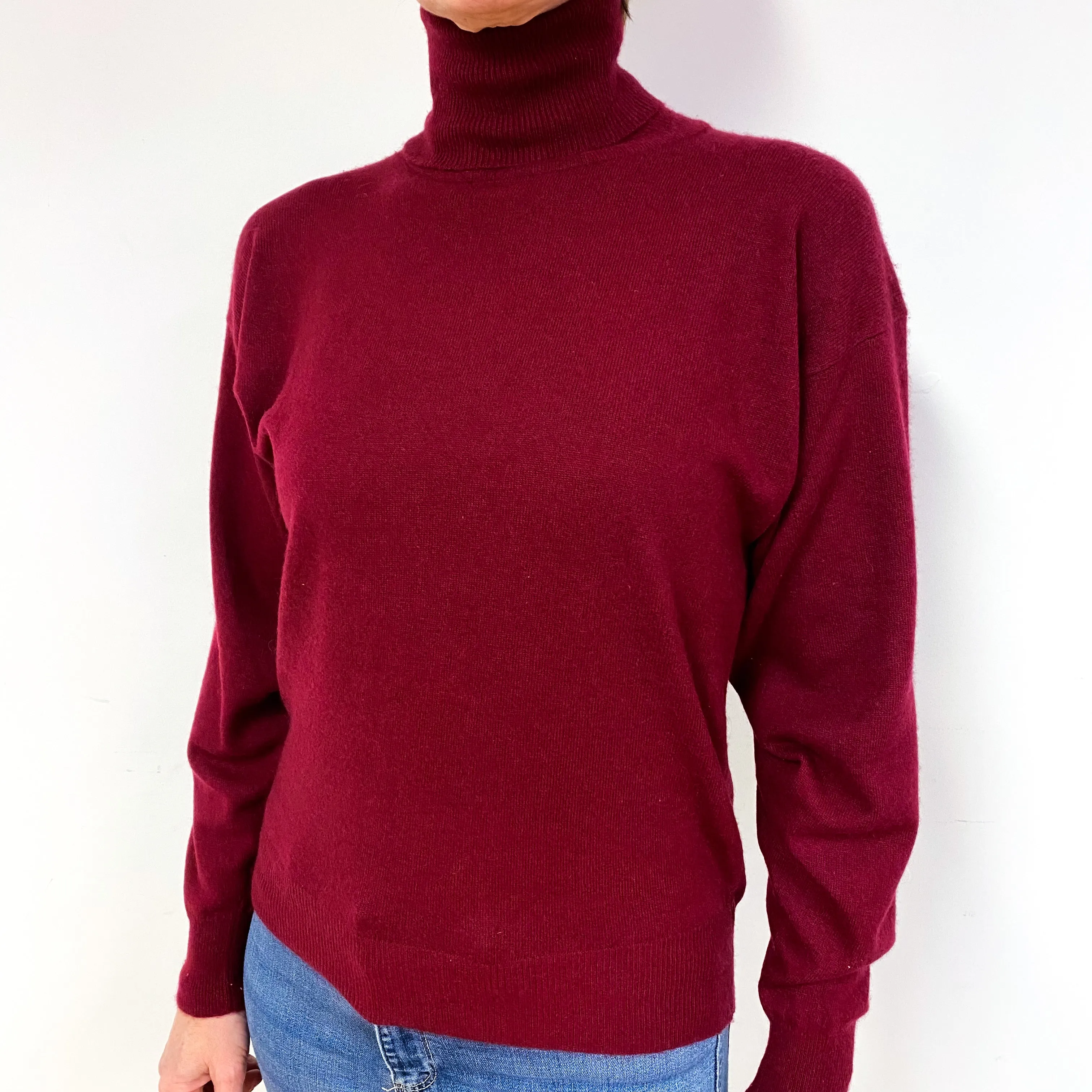 Claret Cashmere Polo Neck Jumper Medium