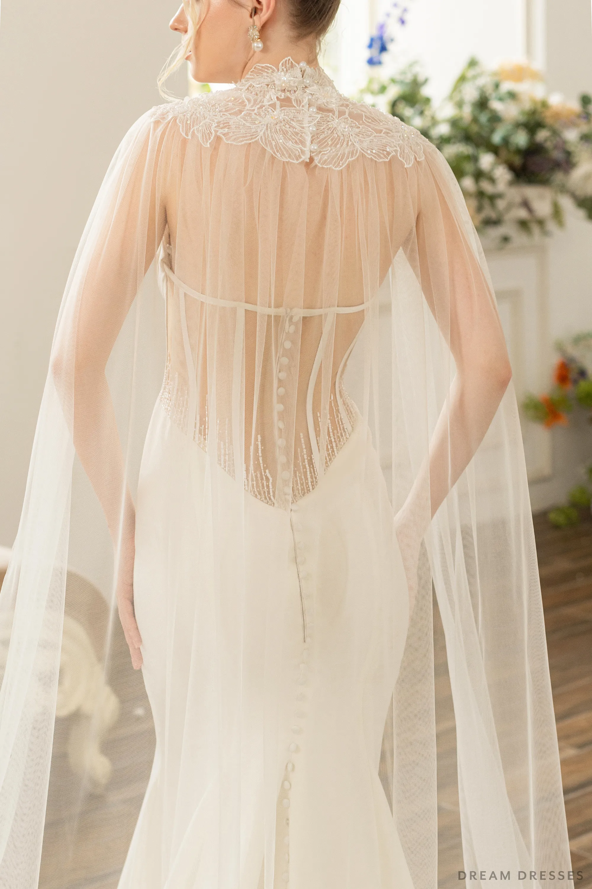 Couture Floral Lace Bridal Cape (#ELOSIA)