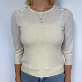 Cream Lace Cashmere Crew Neck Jumper Small