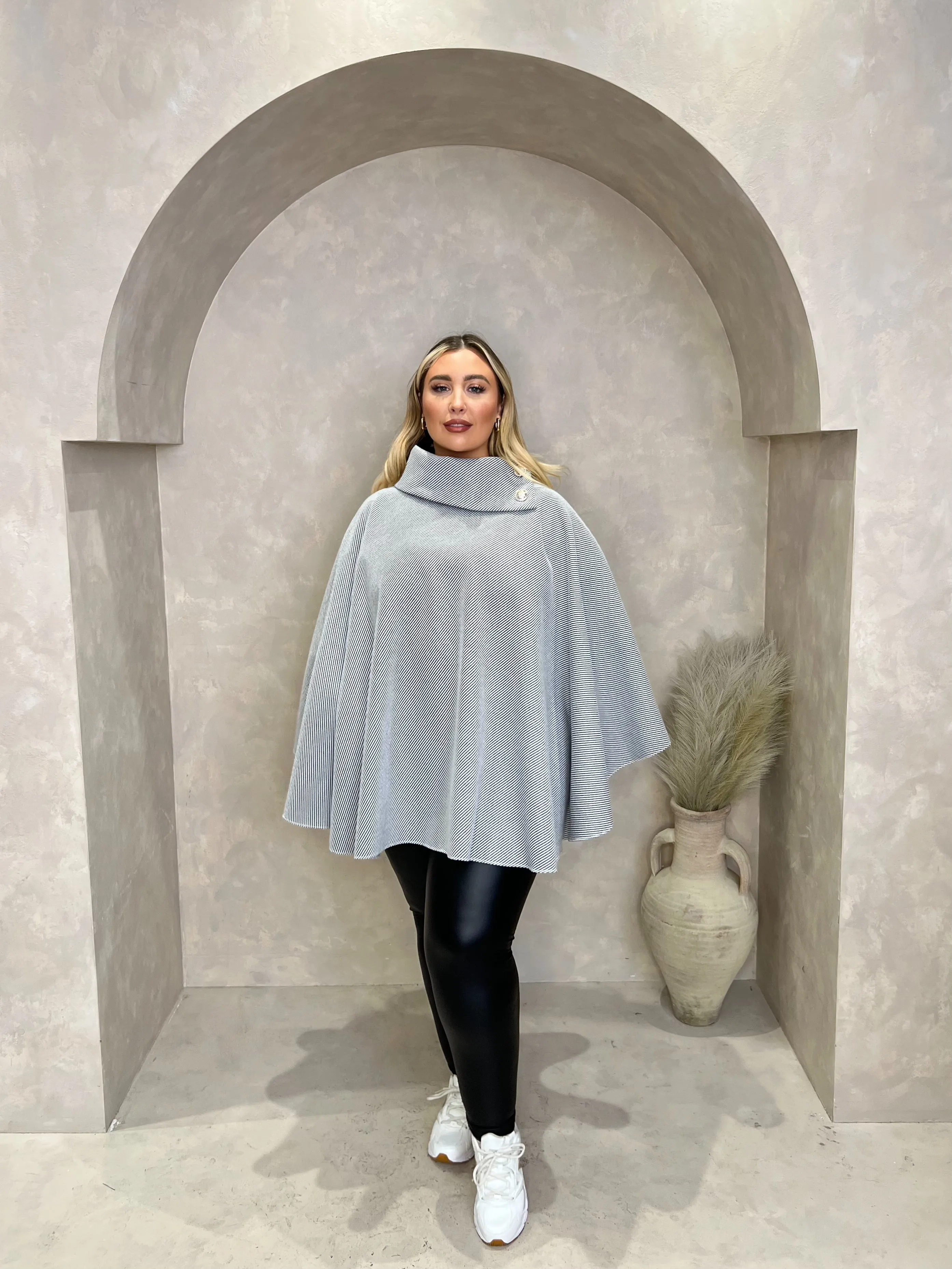 Curve Light Grey Button Neck Cape