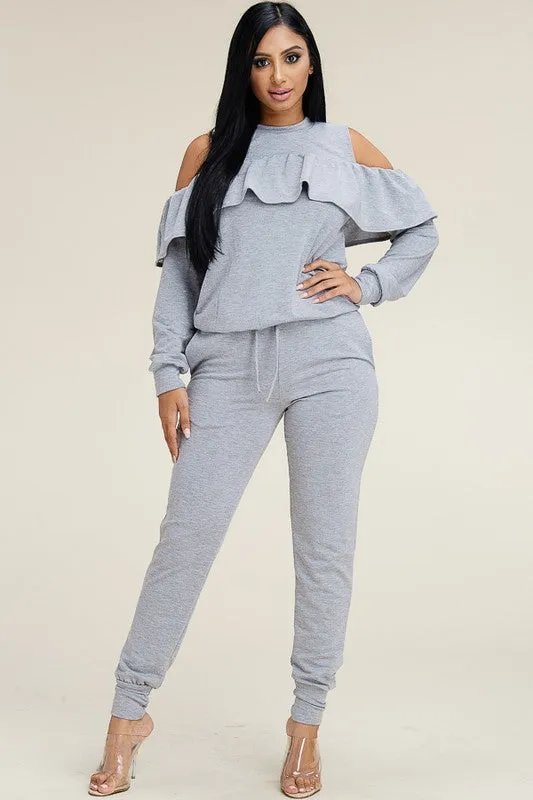 Daphane Cold Shoulder Ruffle Set Plus