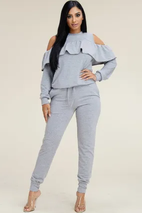 Daphane Cold Shoulder Ruffle Set Plus