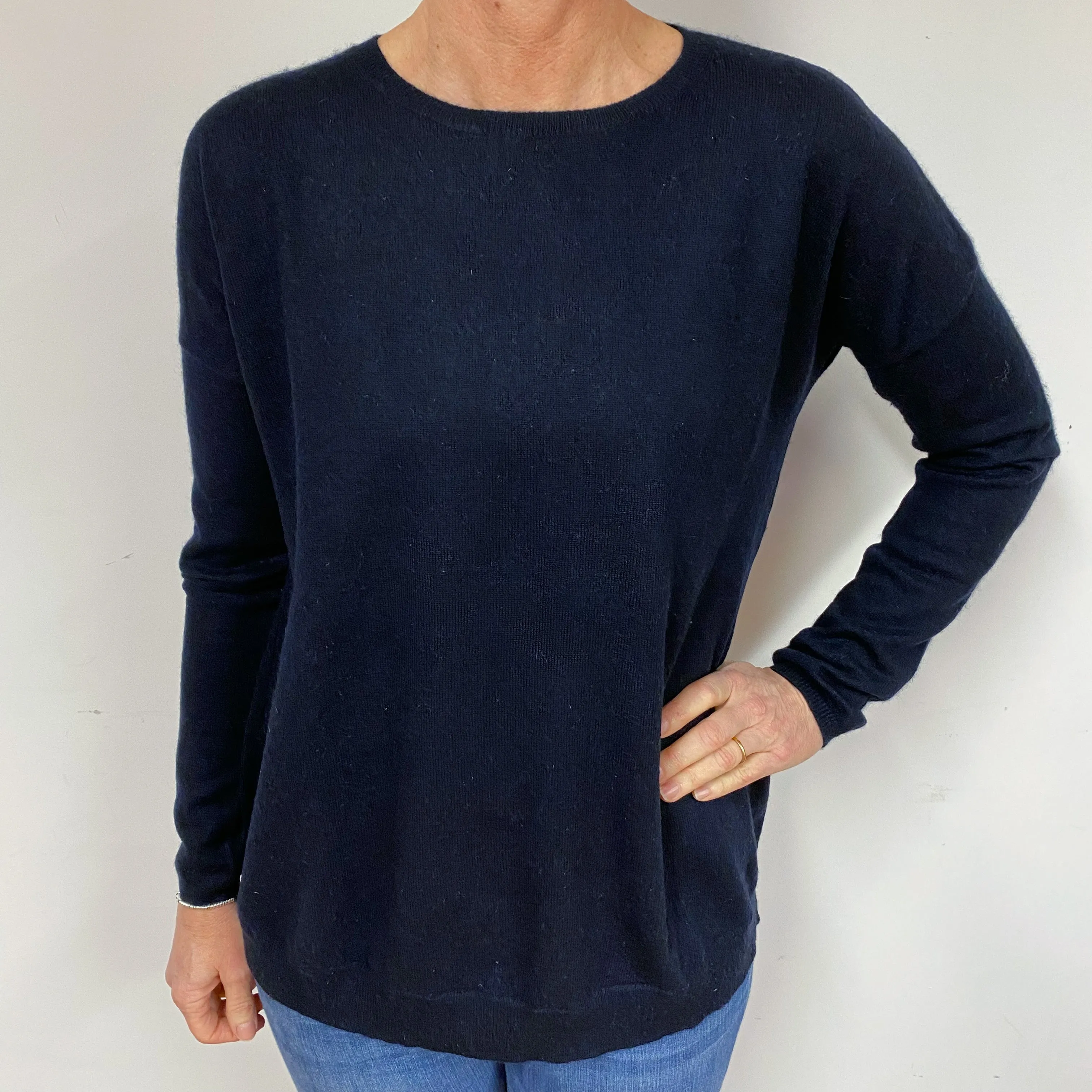 Dark Navy Blue Cashmere Crew Neck Jumper Medium