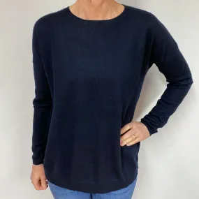 Dark Navy Blue Cashmere Crew Neck Jumper Medium