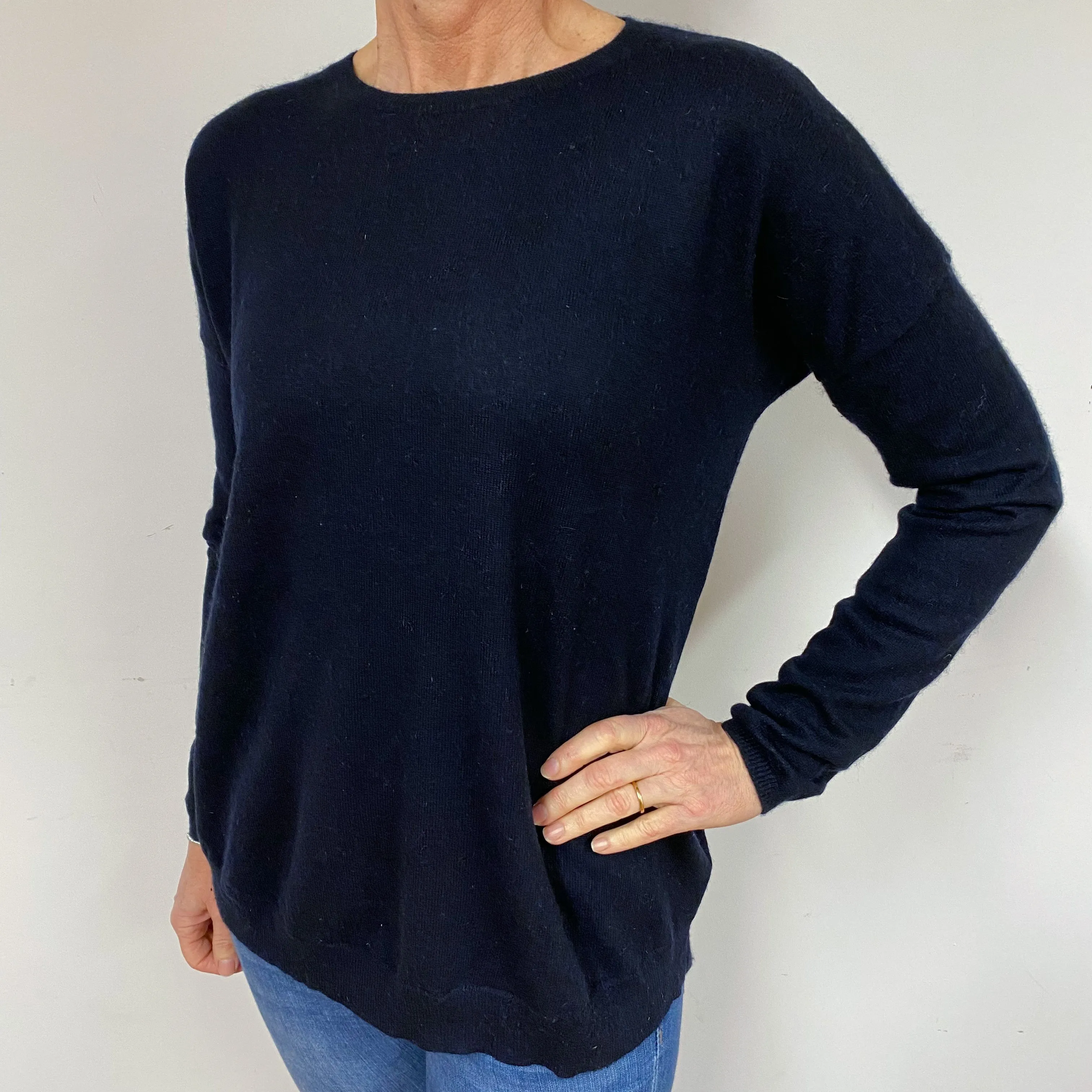 Dark Navy Blue Cashmere Crew Neck Jumper Medium