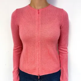 Deep Flamingo Pink Cashmere Zip Up Cardigan Small