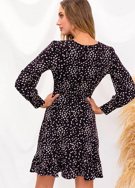 Dot Print Faux-Wrap Dress