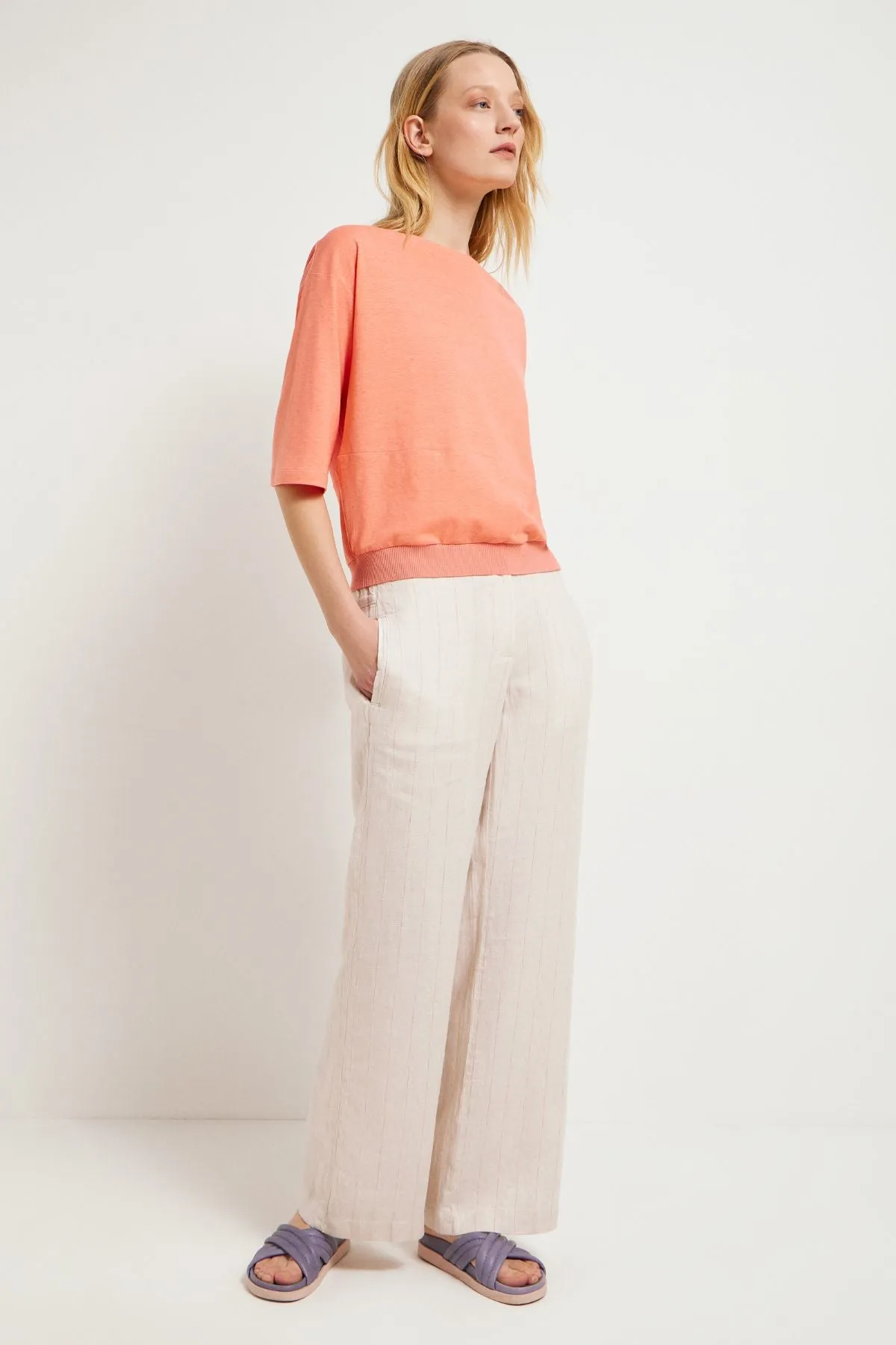 Dropped Shoulders Hemp and Cotton CoralTshirt Lanius