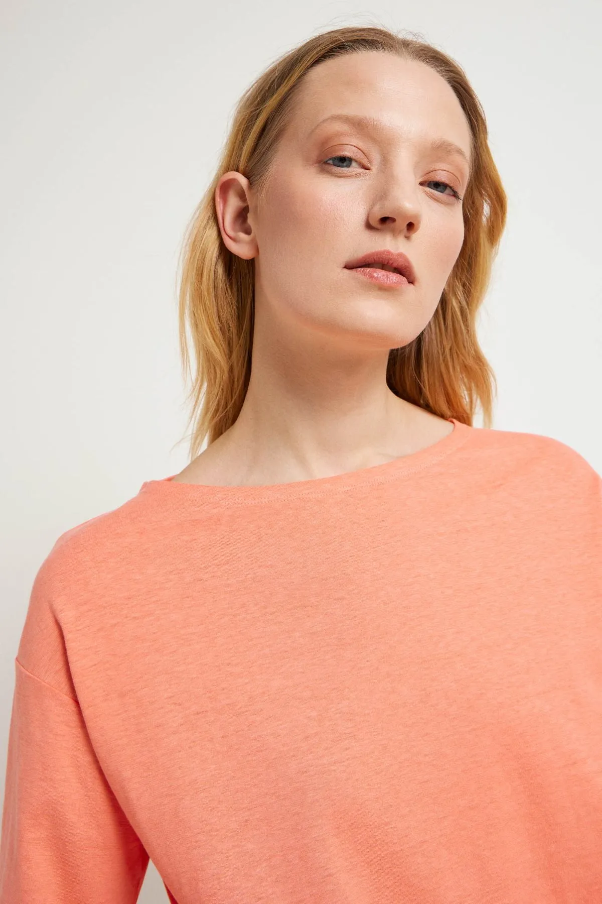 Dropped Shoulders Hemp and Cotton CoralTshirt Lanius