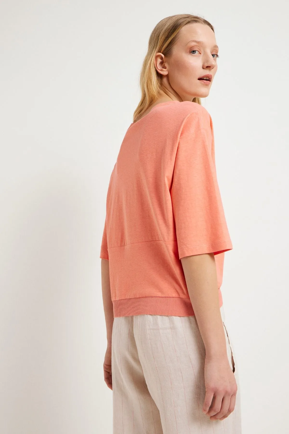 Dropped Shoulders Hemp and Cotton CoralTshirt Lanius