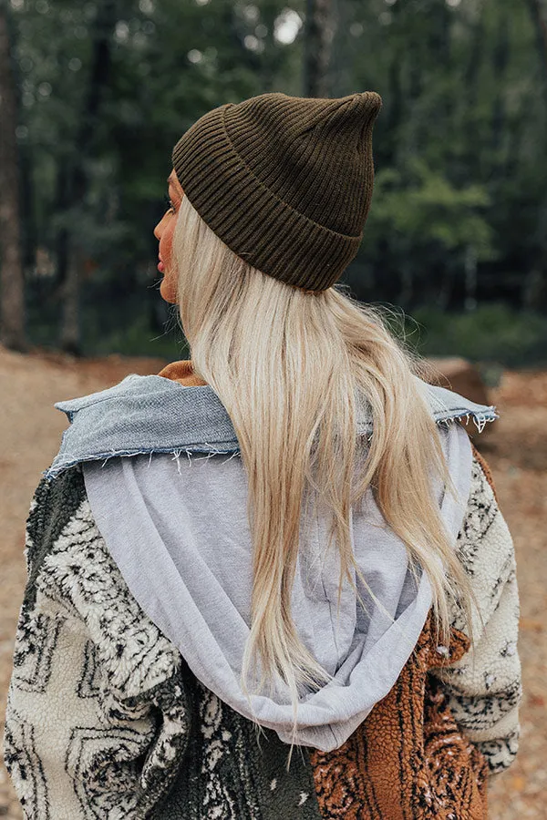 Fall Gratitude Fleece Lined Beanie In Olive