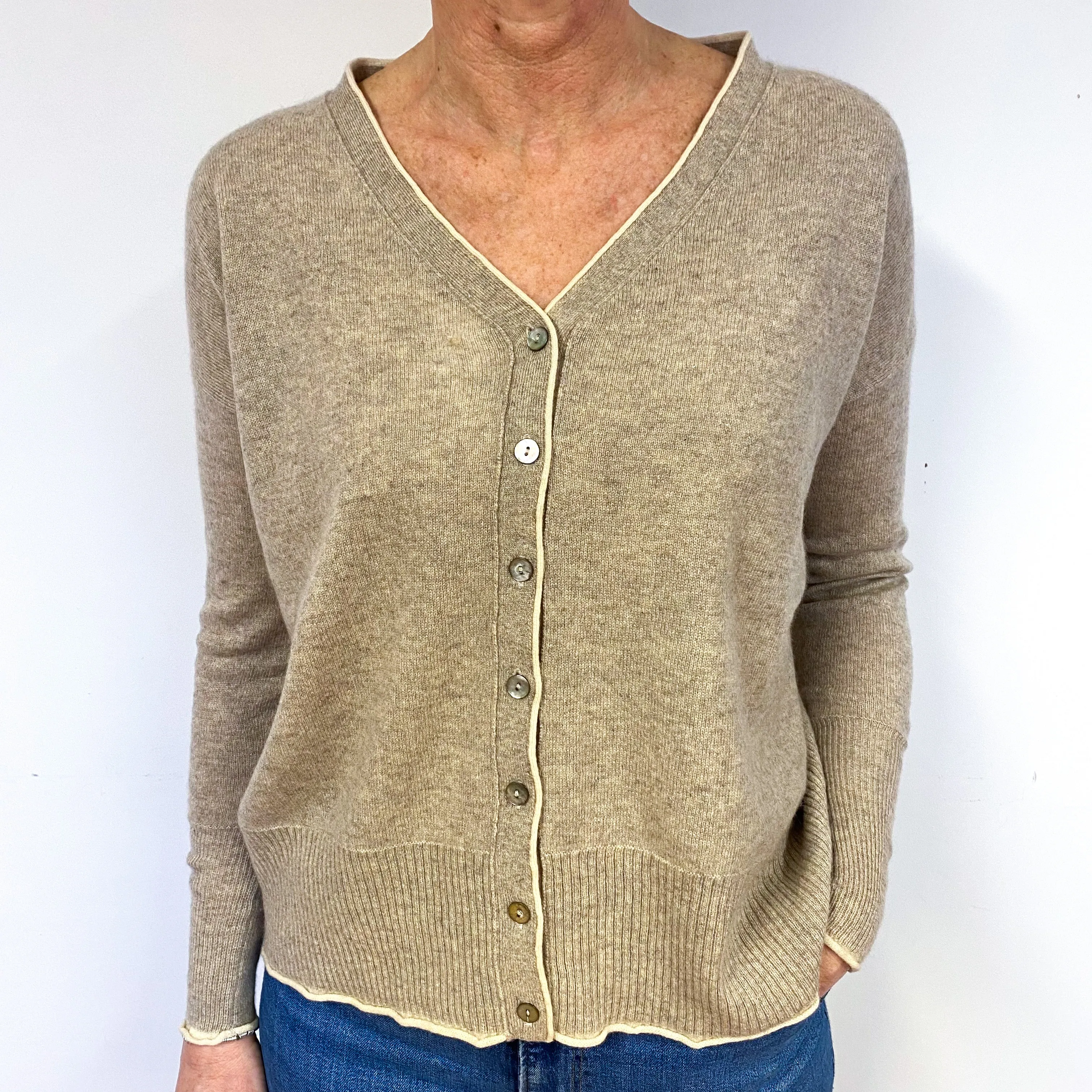 Fawn Brown Cashmere V-Neck Cardigan Medium