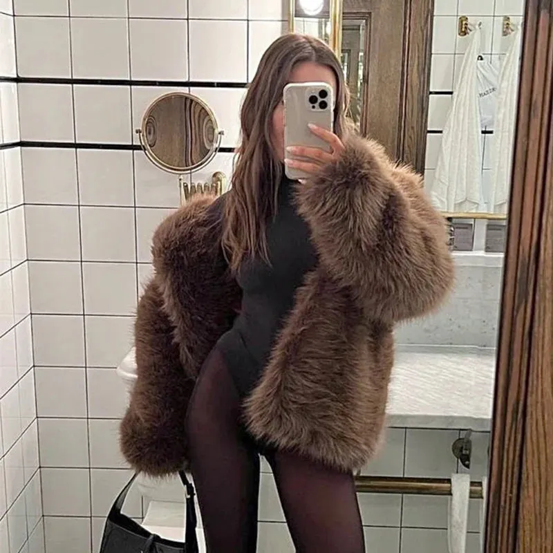 Fluffy Faux Fur Women Thick Overcoat