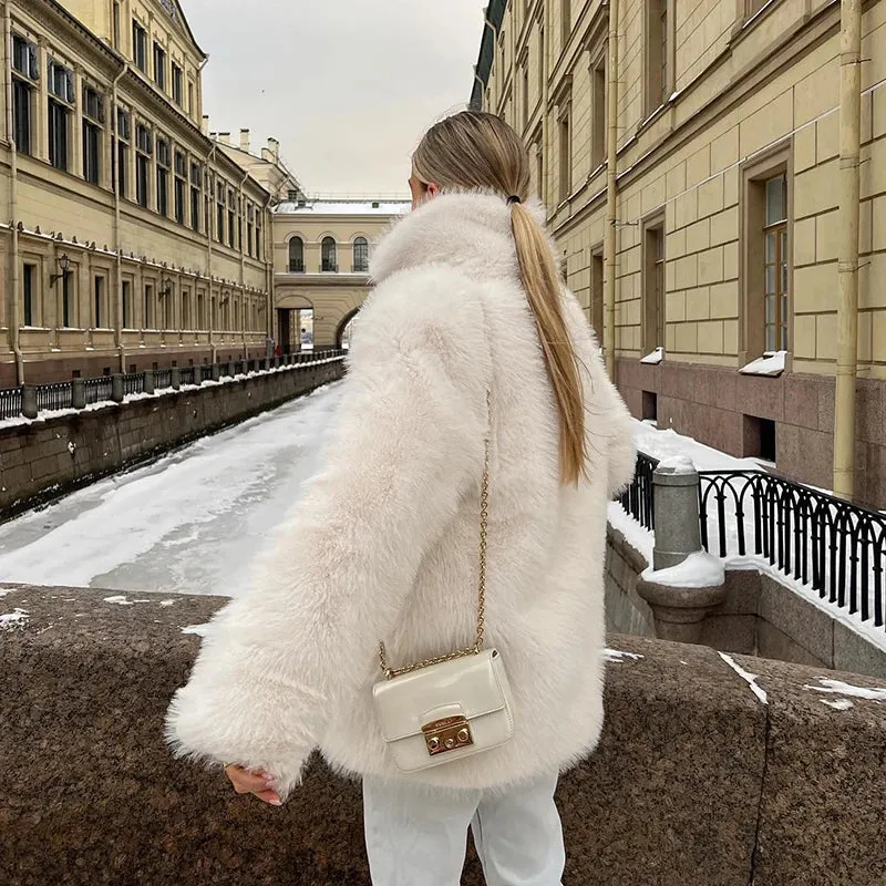 Fluffy Faux Fur Women Thick Overcoat