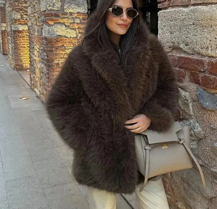Fluffy Faux Fur Women Thick Overcoat