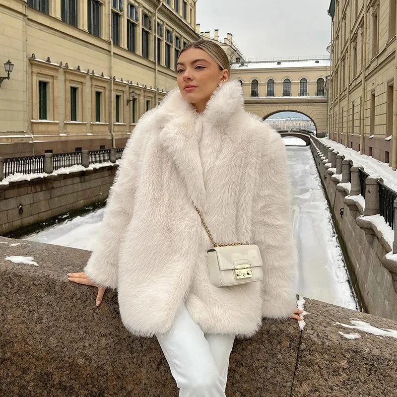 Fluffy Faux Fur Women Thick Overcoat