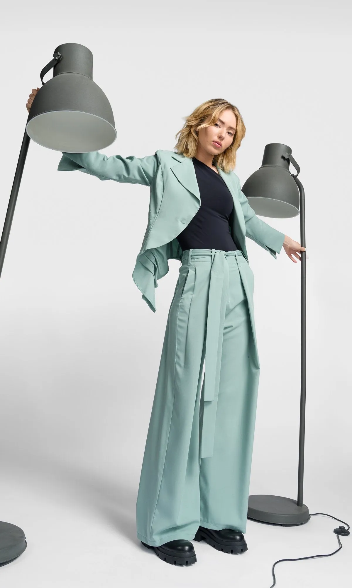 Folded Leg Pants with Belt