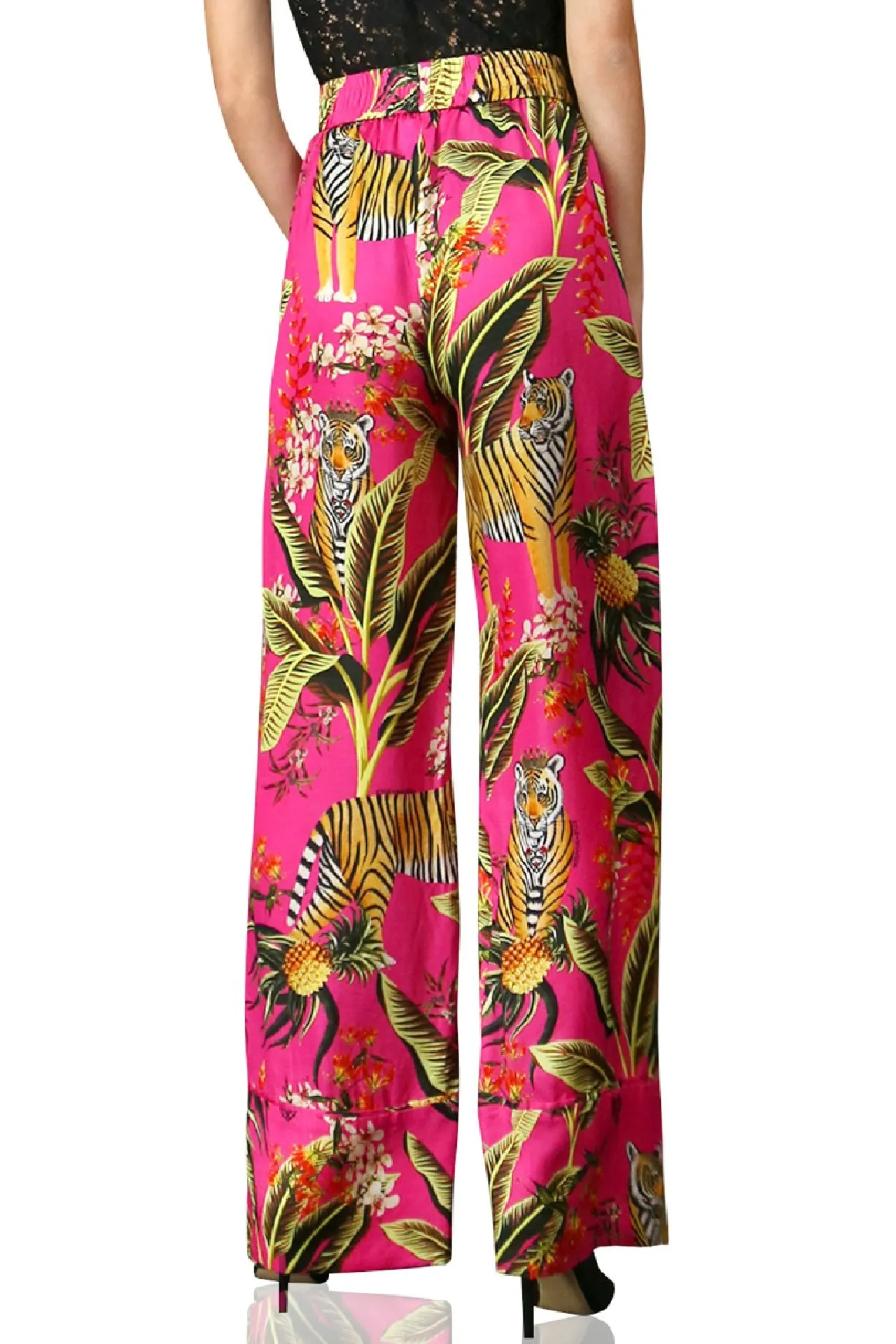 Fuchsia Straight Leg Pants-Printed